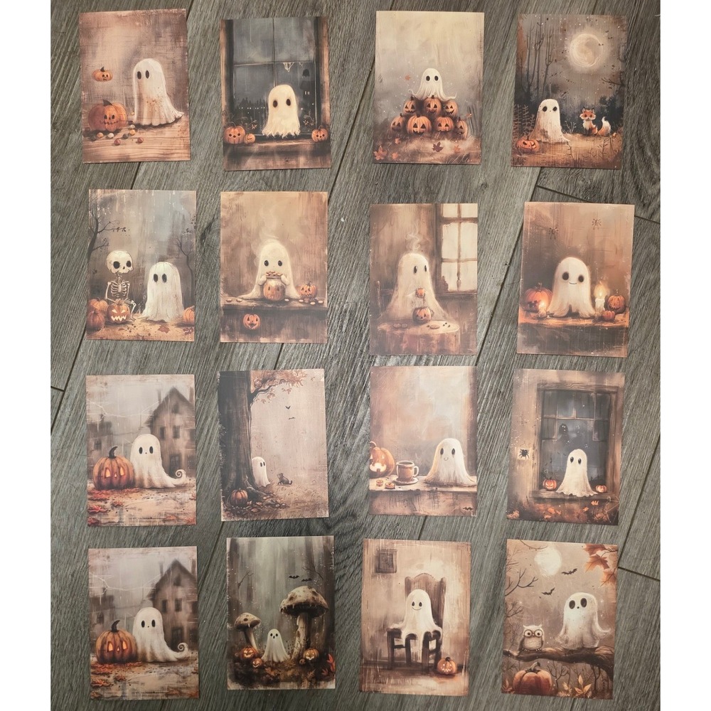Talokii Postcard party invitations Ghost Pumpkin Halloween Spooky Art 16 Pack